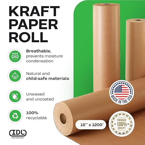 Miniatura 7 de IDL Packaging Rollo de papel kraft marrón grande de 24 pulgadas x 1200 pies (14400 pulgadas) - Papel kraft natural sin blanquear y sin