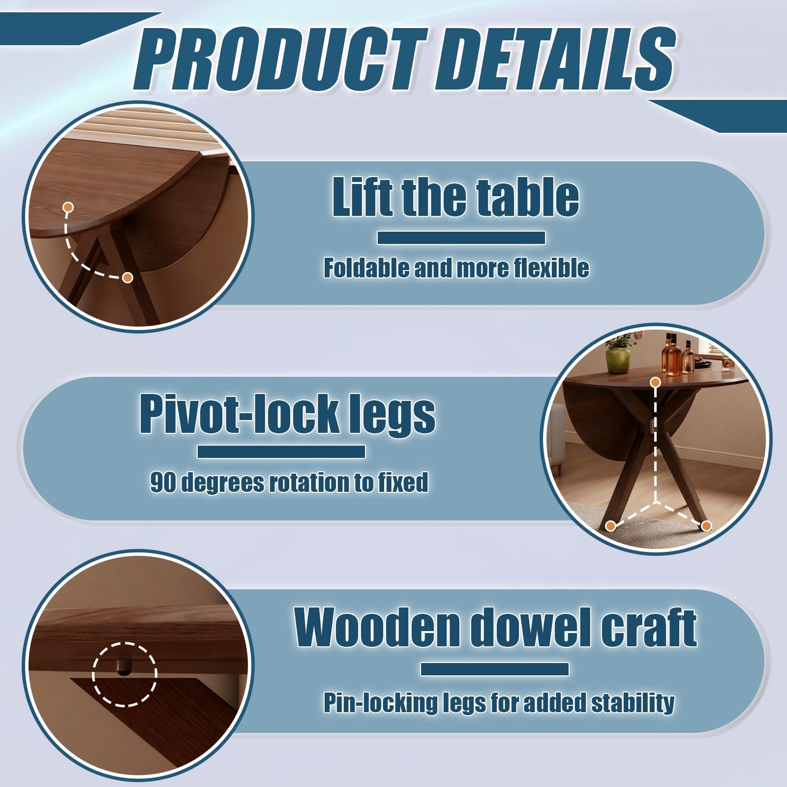 Tavolo da cucina rotondo espandibile pieghevole salvaspazio tavolo da pranzo gambe regolabili 46 persone 80 cm design moderno per Smals