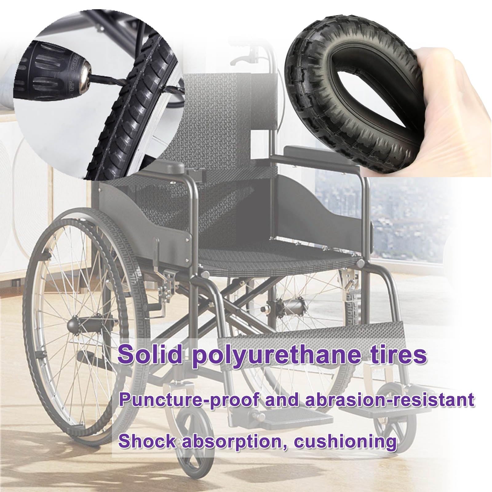WORDFUN Rollstuhlräder Hinterrad, 24 Zoll Ersatzrollen, rutschfest, Tragfähigkeit 120kg, Verschleißfester Vollreifen, Rollstuhlreifen Pannensicher, Einfach Zu Scrollen, Schwarz, Grau, 2 Stück