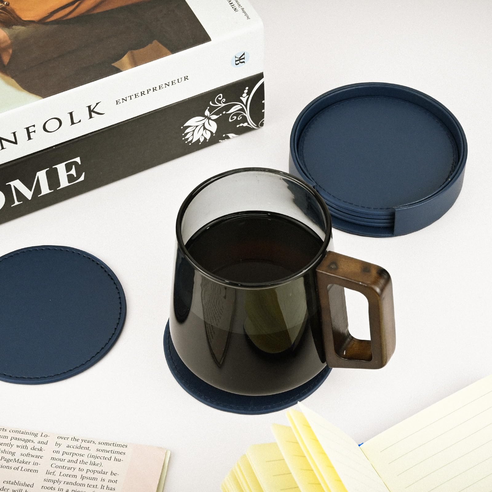 Sottobicchieri Rotondi Con Supporto Set Da 6 Pezzi Sottobicchieri In Pelle Pu Nera Resistenti Al Calore Sottobicchieri Per Bevande Sottobicchieri