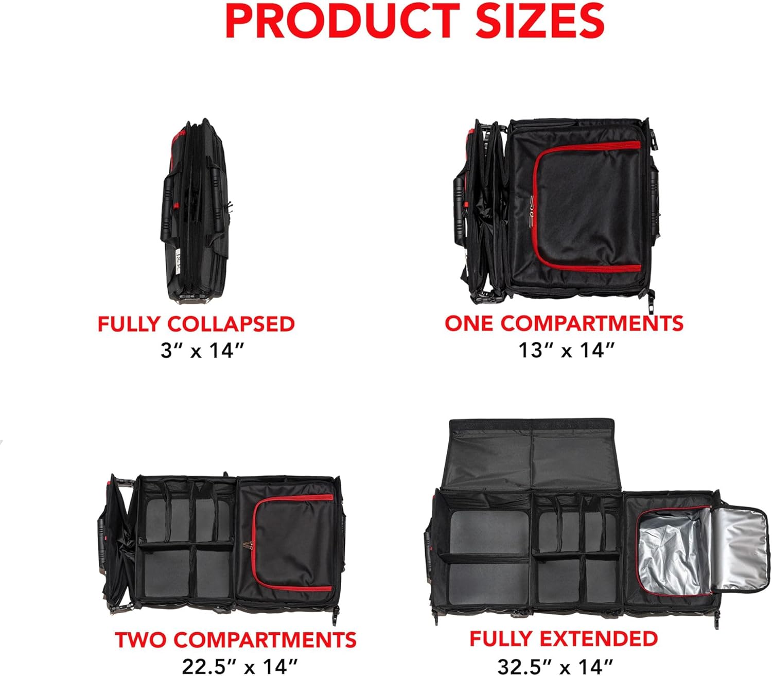 J&K Car Trunk Organizer for SUV,Truck,Van,Sedan- Multi-Compartment Foldable Car Organizer- Car Trunk Storage with Lid and Removable Leak-Proof Thermal Bag- Adjustable Straps (Large Size, Black)