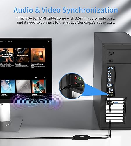 Miniatura 3 de Fairikabe Cable VGA a HDMI con audio, adaptador HD 1080P, 6 pies, cable VGA a HDMI para computadora/portátil a monitor/TV