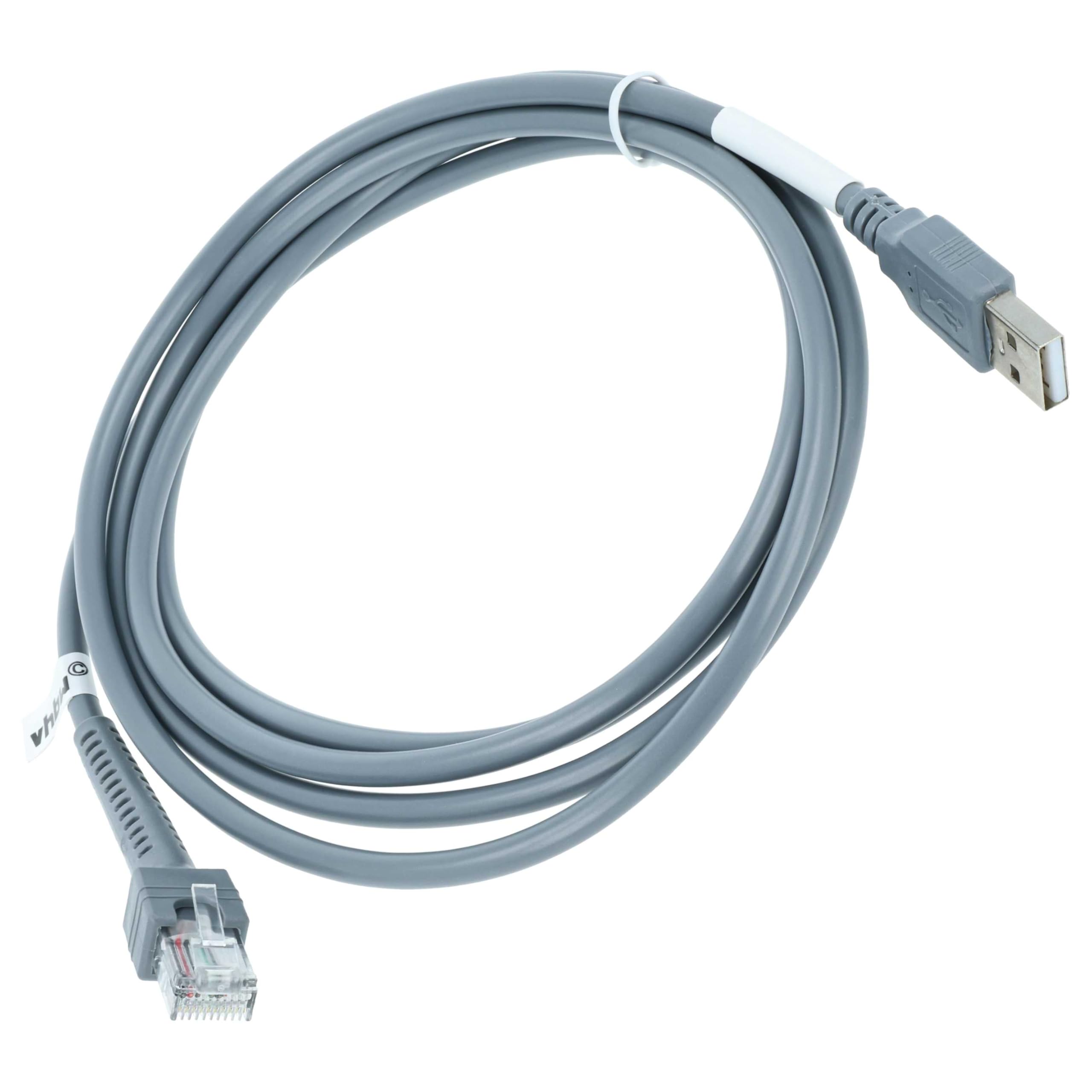 vhbw Cable de Datos USB 2.0 (m) a RJ45 (m) Compatible con Zebra DS2208, DS3400, DS3408, DS3508, DS3578 escáner de código Barras - Cable, 2 m Gris