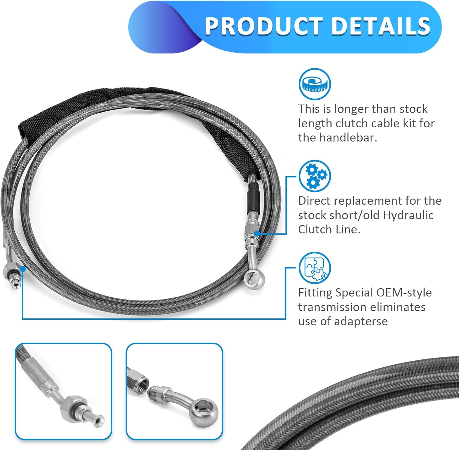 Mofun Hydraulic Clutch Line Stainless Steel 76" Extended Length Fit 16" 18" Handlebar Compatible with Harley CVO Touring 2013-2016, Fit All Touring models 2014-2016 CVO Softail models 2015-2017 Black