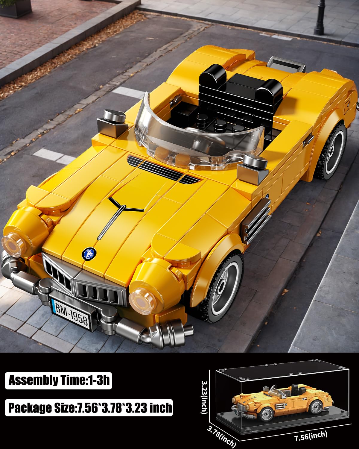 TGL TYCOLE Sports Car Building Block Set with Display Case, Race Car Building Kits Construction Toy,Vintage Racing Car Collection Model,Birthday Gift for Adults and Kids Boys 8-12(313pcs)