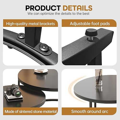 Miniatura 4 de Mesas de centro para sala de estar, juego de 2 mesas de centro decorativas modernas negras, parte superior de piedra sinterizada y base de metal