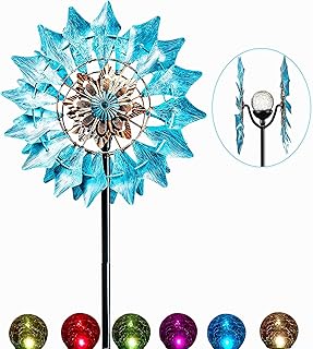 Solar Wind Spinner New Azure 75in Multi-Color Seasonal LED Lighting Solar Powered Glass Ball with Kinetic Wind Spinner Dua...
