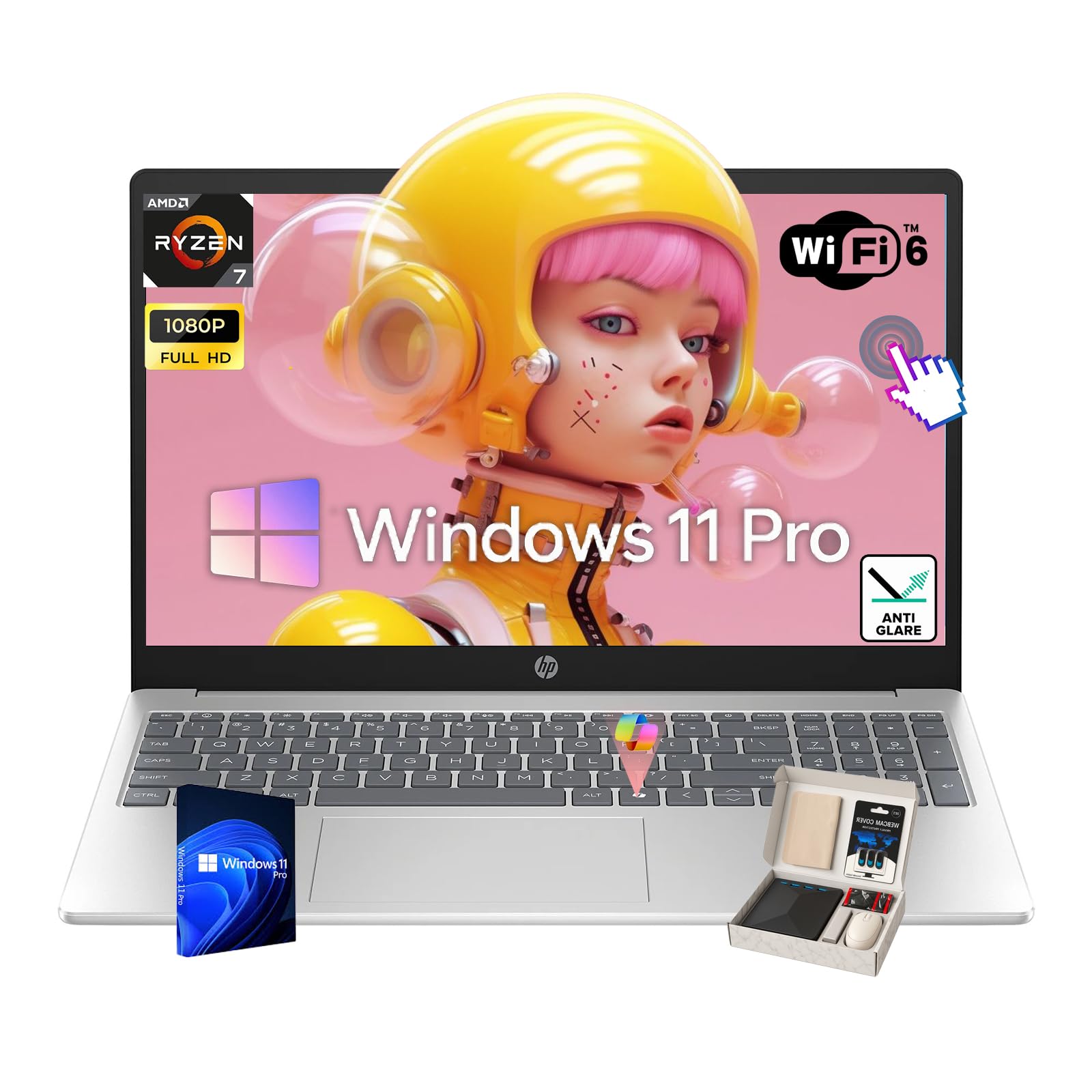 HP 15 6 Laptop AMD Ryzen 7 7730U 8-Core 15 6 FHD Touchscreen AMD Radeon Graphics Lightweight Copilot