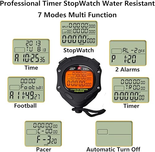 Miniatura 3 de Temporizador digital con cronómetro de luz trasera cronómetro 0001 segundos  Memoria de 100 vueltas gran reloj despertador para entrenadores