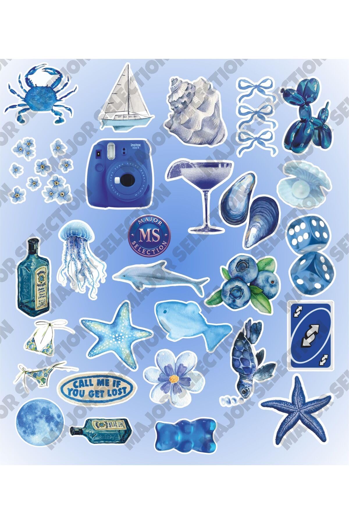 Aesthetic Blue Vintage Summer Mavi Rüya Sticker Seti Etiket Laptop Telefon Tablet
