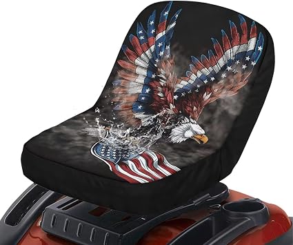 SEANATIVE Eagle US Flag Tractor Seat Cover Waterproof Breathable Riding Lawn Mower Seat Padded Protector Universal Seat Cover Fast & Easy to Fit Lawn Mower Tractor Accessories
