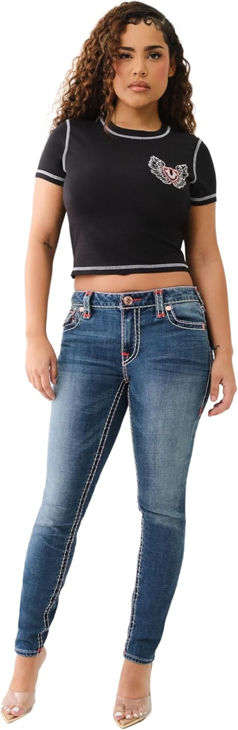 True Religion Women's Contrast Stitch Wing Baby Tee - Casual Crew Neck T-Shirt