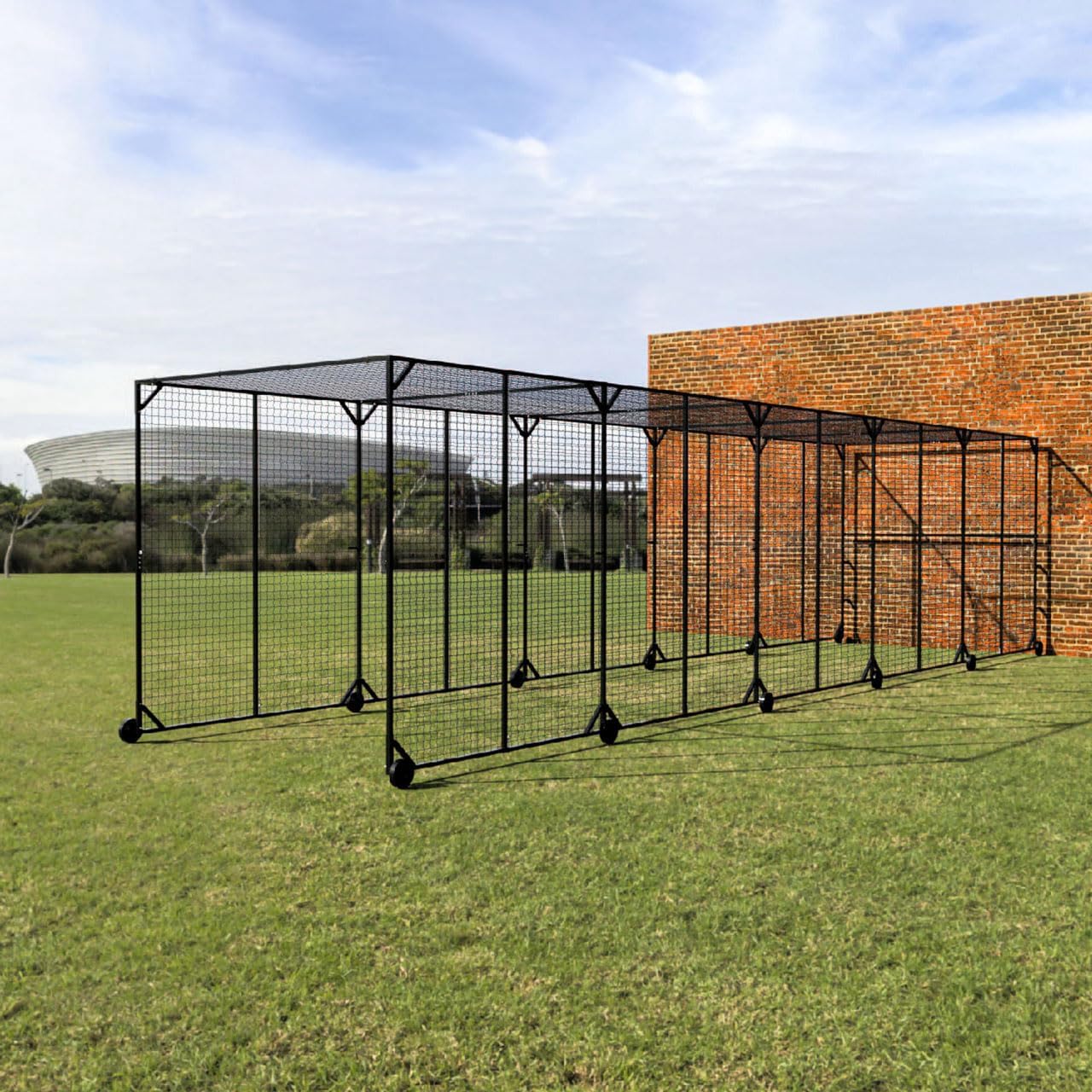 FORTRESS Fixed Concertina Batting Cage | Cricket/Baseball Practice Net | Heavy-Duty Steel Frame with UV-Treated Netting - Available in Multiple Lengths