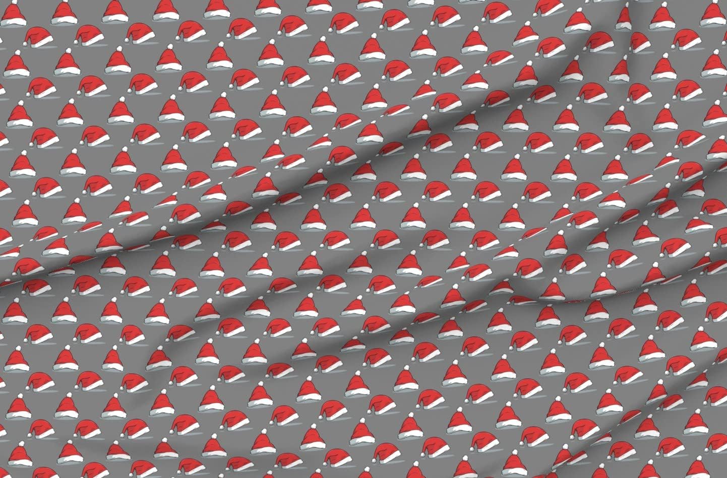Spoonflower Fabric - Christmas Santa Hats Gray Winter Weather Holiday Printed on Minky Fabric by The Yard - Sewing Baby Blankets Quilt Backing Plush