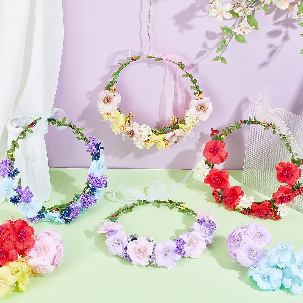 INFUNLY 20 Set Flower Crowns Making Kit Make Your Own Floral Berry Crown Wreath Blossom Garland Headbands Craft Kit DIY Fairy Gypsophila Hair Accessories Handmade for Birthday Party Wedding Decor