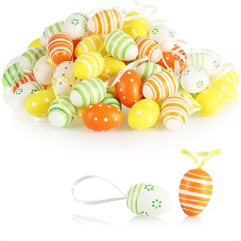 com-four 72 x hand-painted Easter eggs for hanging pastel Easter decoration with great patterns decorative Easter eggs with string for hanging size 4 cm 72 pieces 4 colours