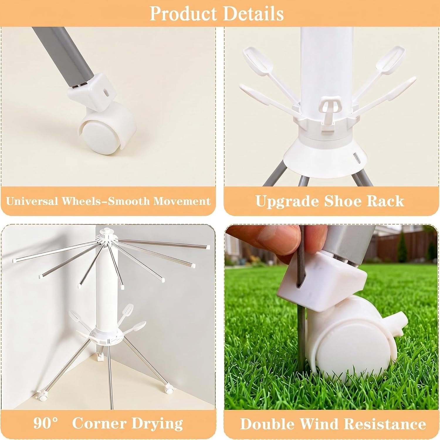 Four Legged Foldable Clothes Drying Rack Octopus Drying Rack Clothing Portable Laundry Dry Rack with 4 Pulleys 16 Poles Aluminum Garment Rack for Indoor Outdoor Courtyard(Single Layer)