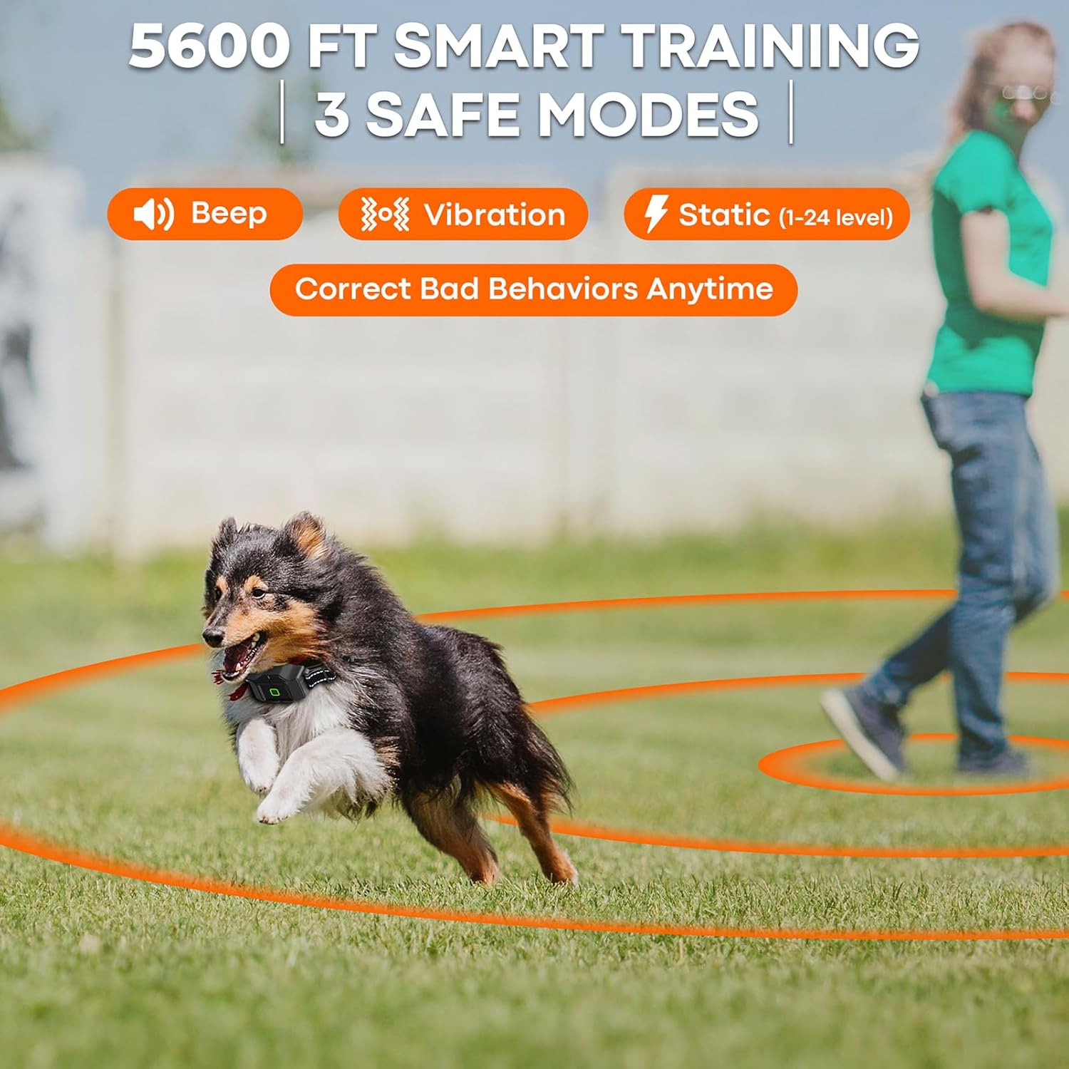 KITPLUS GPS Wireless Dog Fence System - Tracking Dog Collar with Remote Outdoor Adjustable Range 75-5600ft 3 Training Modes Waterproof & Rechargeable Long Battery Life for Dogs 15-120 lbs Black