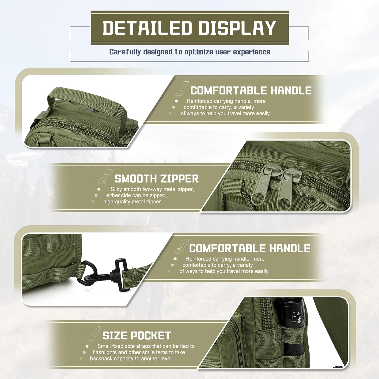 Tactical Backpack for Men, Waterproof Military Sport Bag Pack Crossbody Sling Backpack Tactical Bag for Every Day Carry, Green