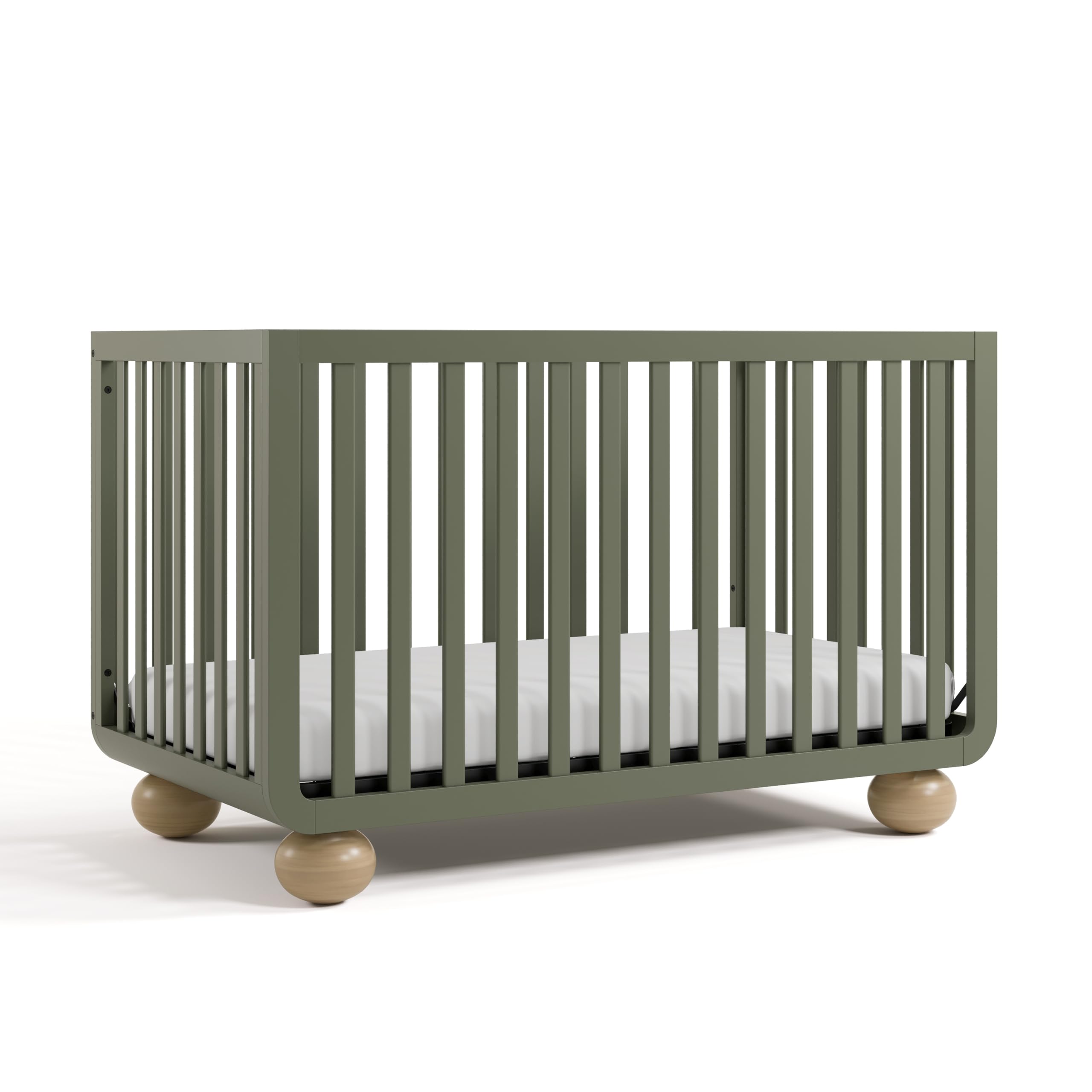 Storkcraft Amalfi 5-in-1 Convertible Crib with Toddler Guardrail (Olive & Driftwood) – GREENGUARD Gold Certified, Toddler Bed Conversion Kit Included,
