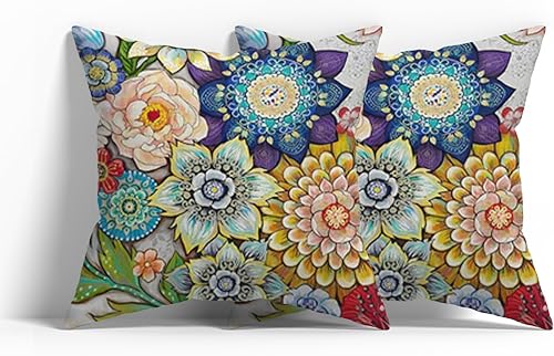 Miniatura 11 de Fundas de almohada con patrón bohemio de doble cara, fundas de almohada retro con diseño floral de mandala hippie, decoración retro, fundas
