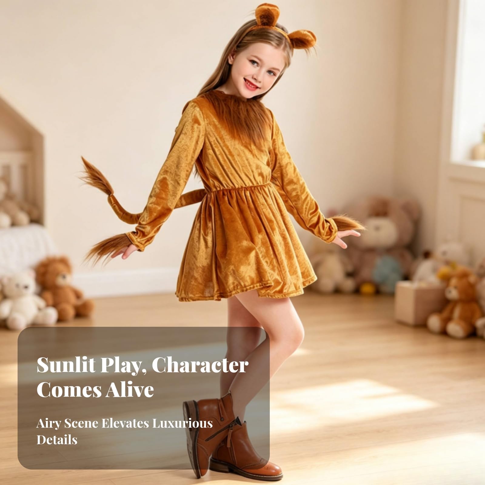 Set di Accessori da Leone | Tessuto Effetto Velluto, Costume da Leone con Cerchietto, Soffice, per Feste a Tema, Recite Scolastiche, Halloween, Bambini