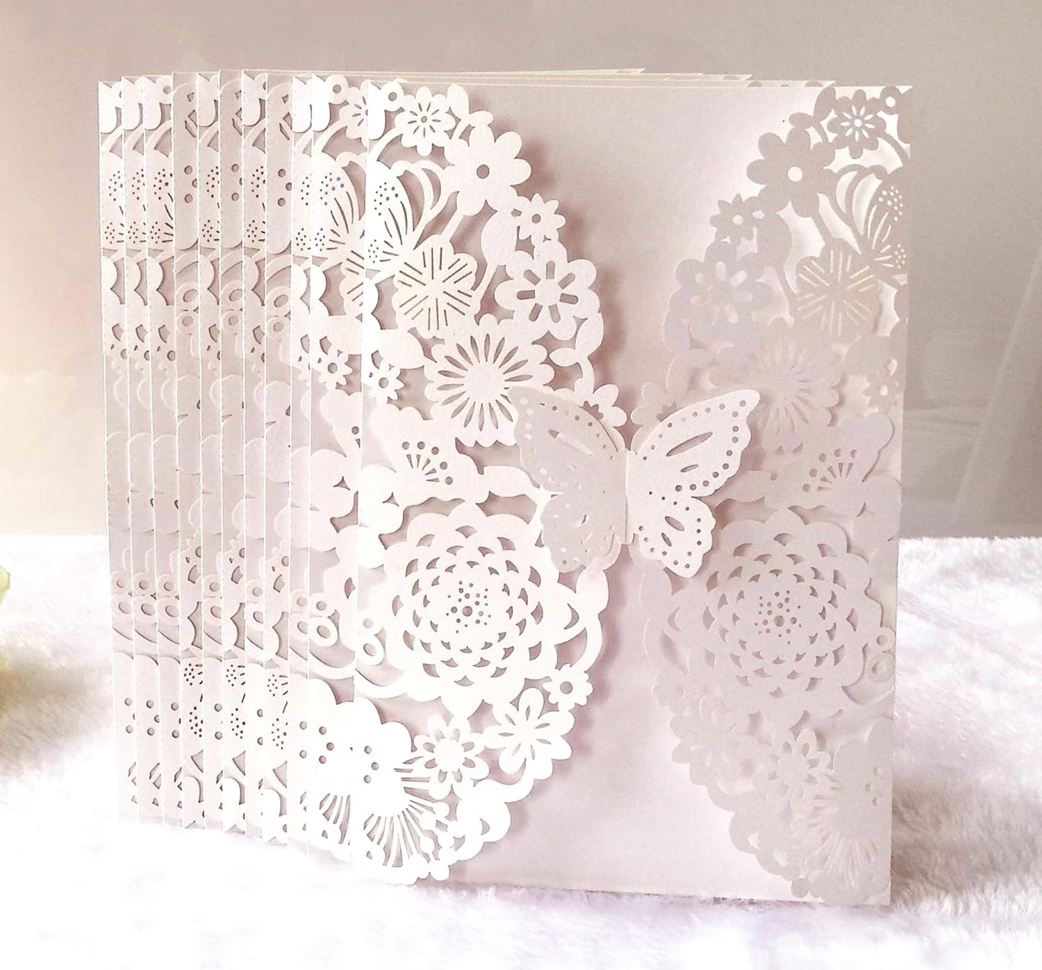 50PCS 3D Butterfly Flower Laser Cut Wedding Invitation Cards with Envelope Blank Inner Sheet Hollow Out Flower Shape Invitations for Wedding Quinceanera Birthday Shower Engagement Party 07