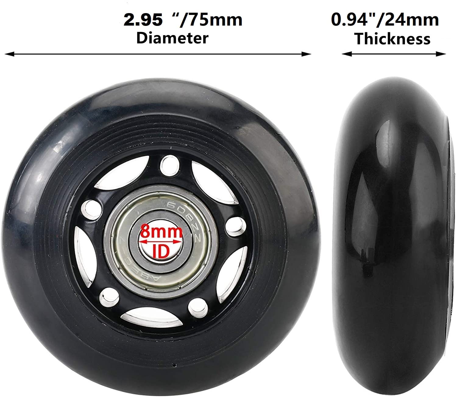1 Par Bagaje Mala Ruedas Repuesto 68/70/75/80/100mm con 8mm Rodamientos 35mm 40mm Eje Llave Reparo Juego para Mala y Inline Exterior Patín