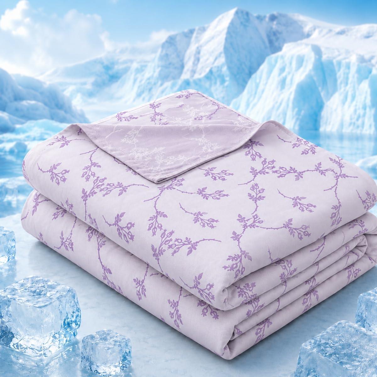 Surwin Coperta Rinfrescante Estivo per Chi Dorme Caldo, Coperta Refrigerante in Fibra di Bambù Jacquard con Motivo Floreale, Leggera e Traspirante per Singolo Matrimoniale Letto (Viola,200x230cm)