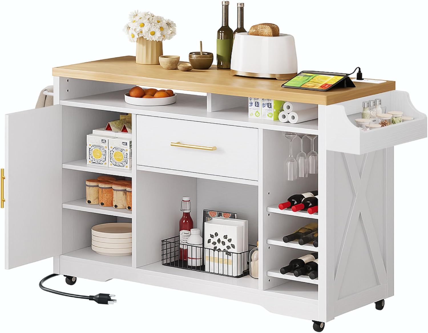 YITAHOME Large Kitchen Island with Power Outlet, Rolling Kitche Cart ...