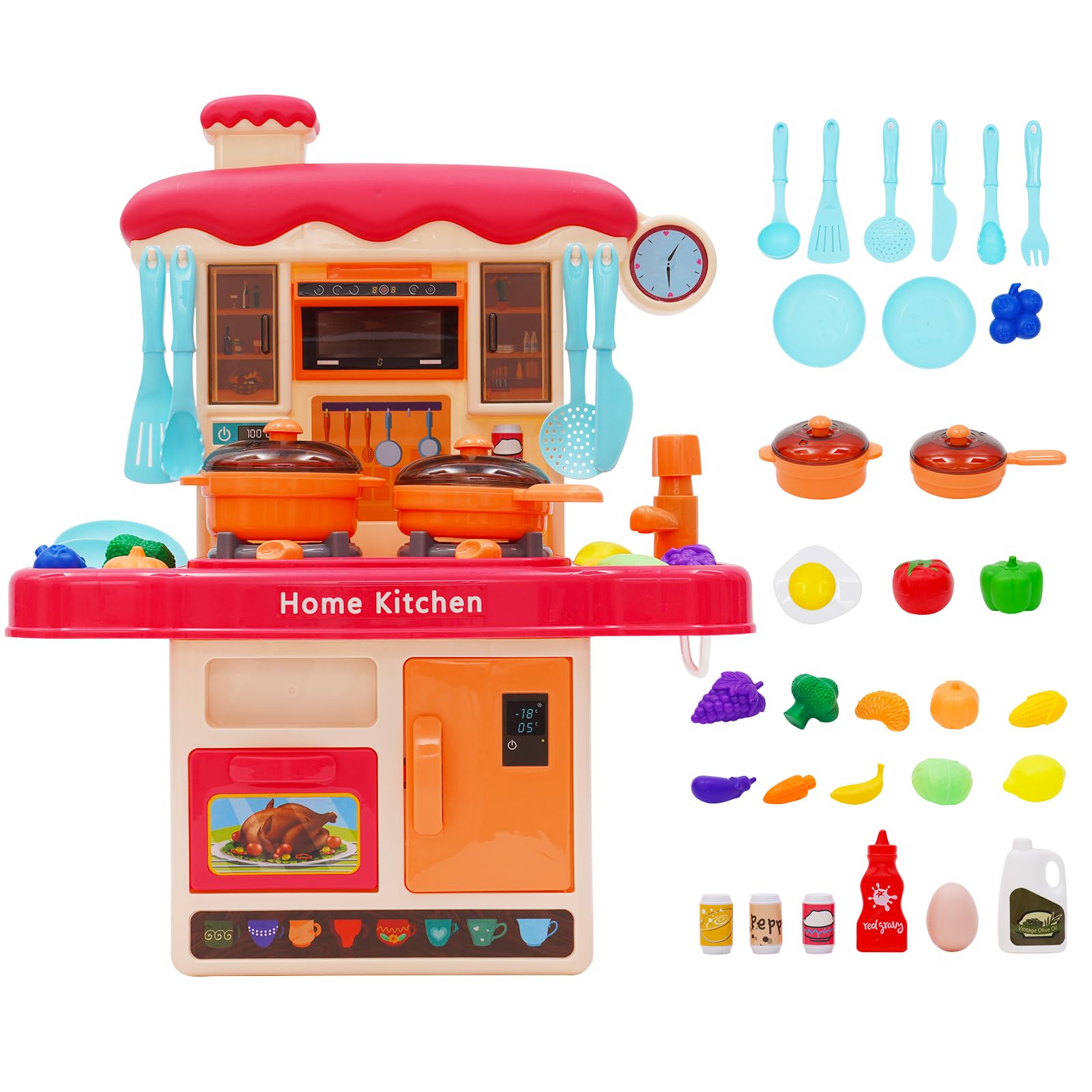 Cocinita Infantil,Cocina Juguete,Cocina Niños con Luces Realistas, Sonidos, Simulación de Rociado, Agua Corriente, Cocina Juguete Portatil,Cocinitas de Juguetes Apto para Niños a Partir de 3 Años.