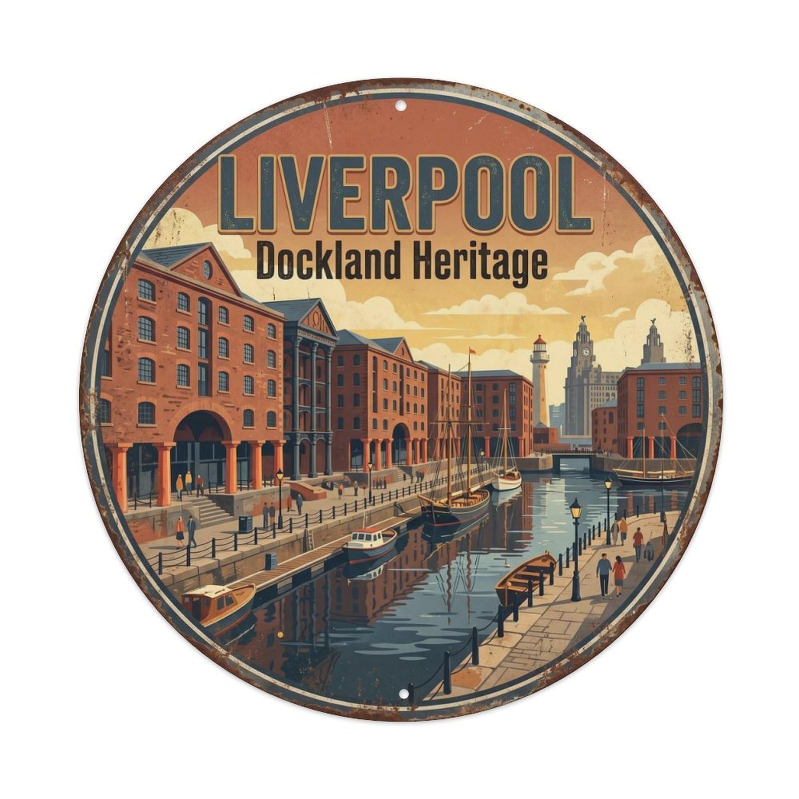 Cmhok Vintage Style Vintage Travel Liverpool Albert Waterfront Metal Tin Sign Plaque Wall Decor For Cafe, Club, Garden Round Metal Poster 8X8inch