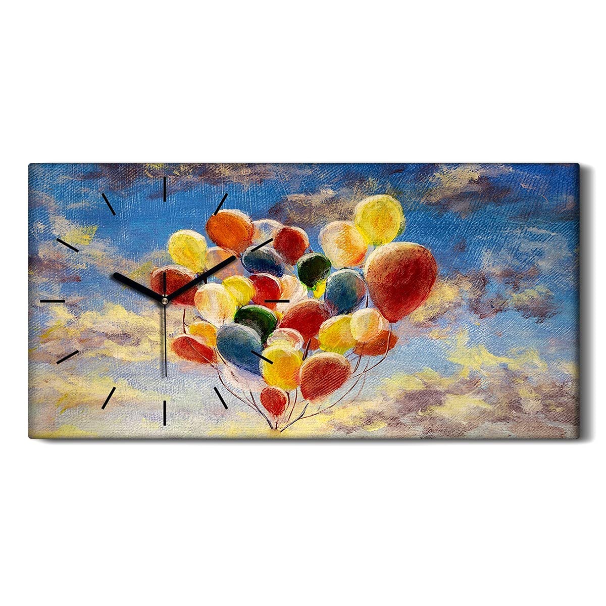 Horloge sur Toile 60x30cm Ballons Colorés pour Salon et Chambre Moderne