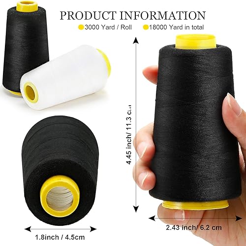 Miniatura 5 de BBTO 6 rollos de hilo de 3000 yardas cada bobina de hilo para máquina de coser hilo de poliéster para máquina de coser Serger Overlock acolchado