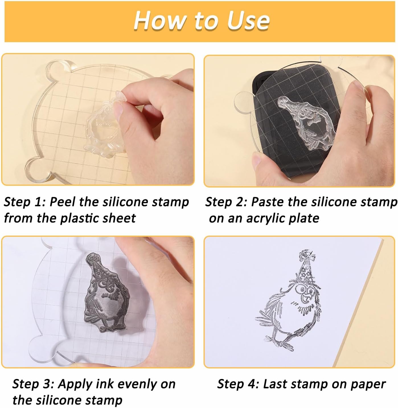 GLOBLELAND Cartoon Bird Birthday Clear Stamps Birthday Gift Clear Stamp Comic Birds Silicone Stamps for DIY Scrapbooking Photo Album Decorative Cards Making Home Decoration 8.27x5.83inch