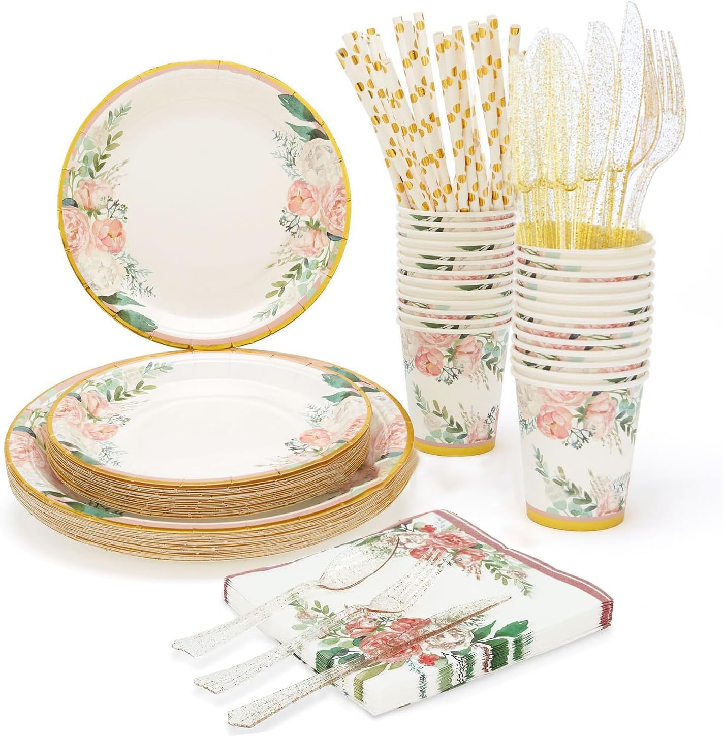 200PCS Floral Party Supplies Paper Plates and Napkins Sets