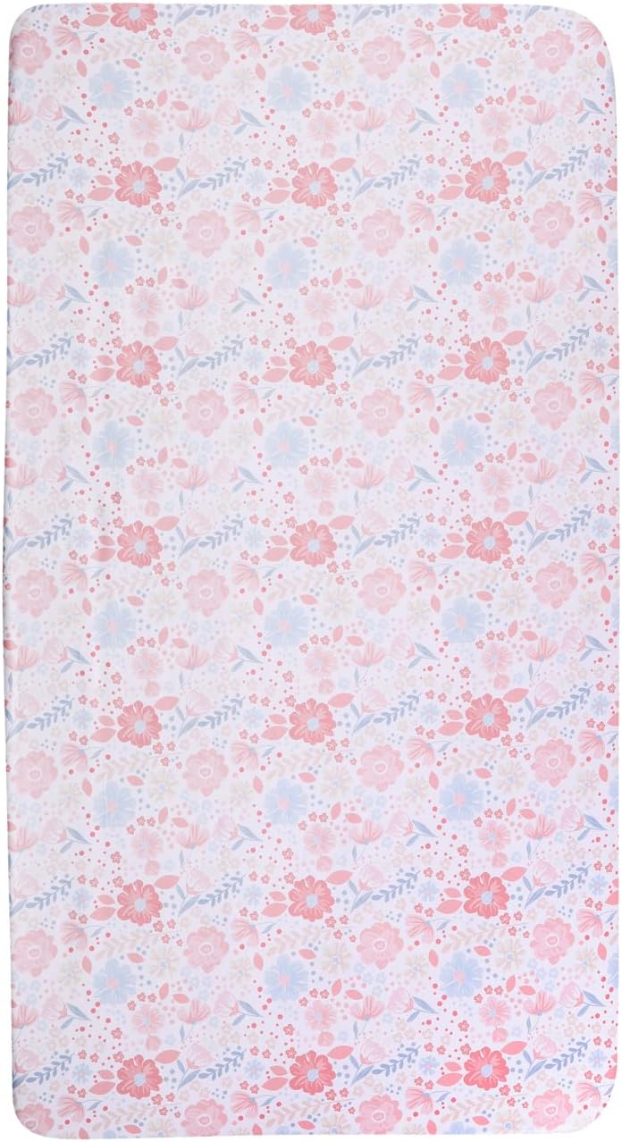 4 Pices Floral Fox Family Nursery Crib Bedding Set Baby Girl Flower Fox Cot Bedding Set