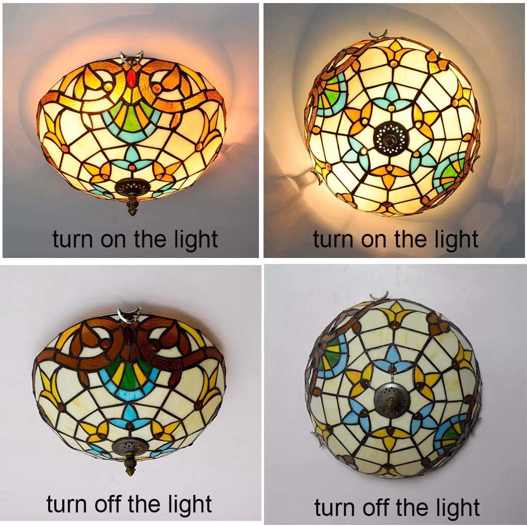 12-Inch Baroque Flush Mount Ceiling Light Fixture Tiffany Style Stained Glass Ceiling Lamps for Bedroom Corridor Aisle Entrance Lighting,(30 * 16cm)
