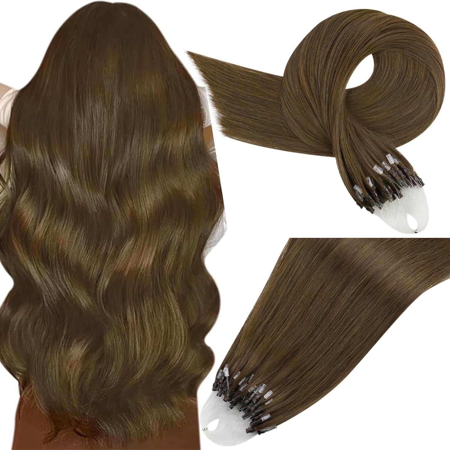 Easyouth U Tip Hair Extensions Brown Keratin Tip Hair Extensions Real Human Hair Darkest Brown Keratin Hair Extension Human Hair with Natural Texture 18Inch 50G 1G/S — view 11