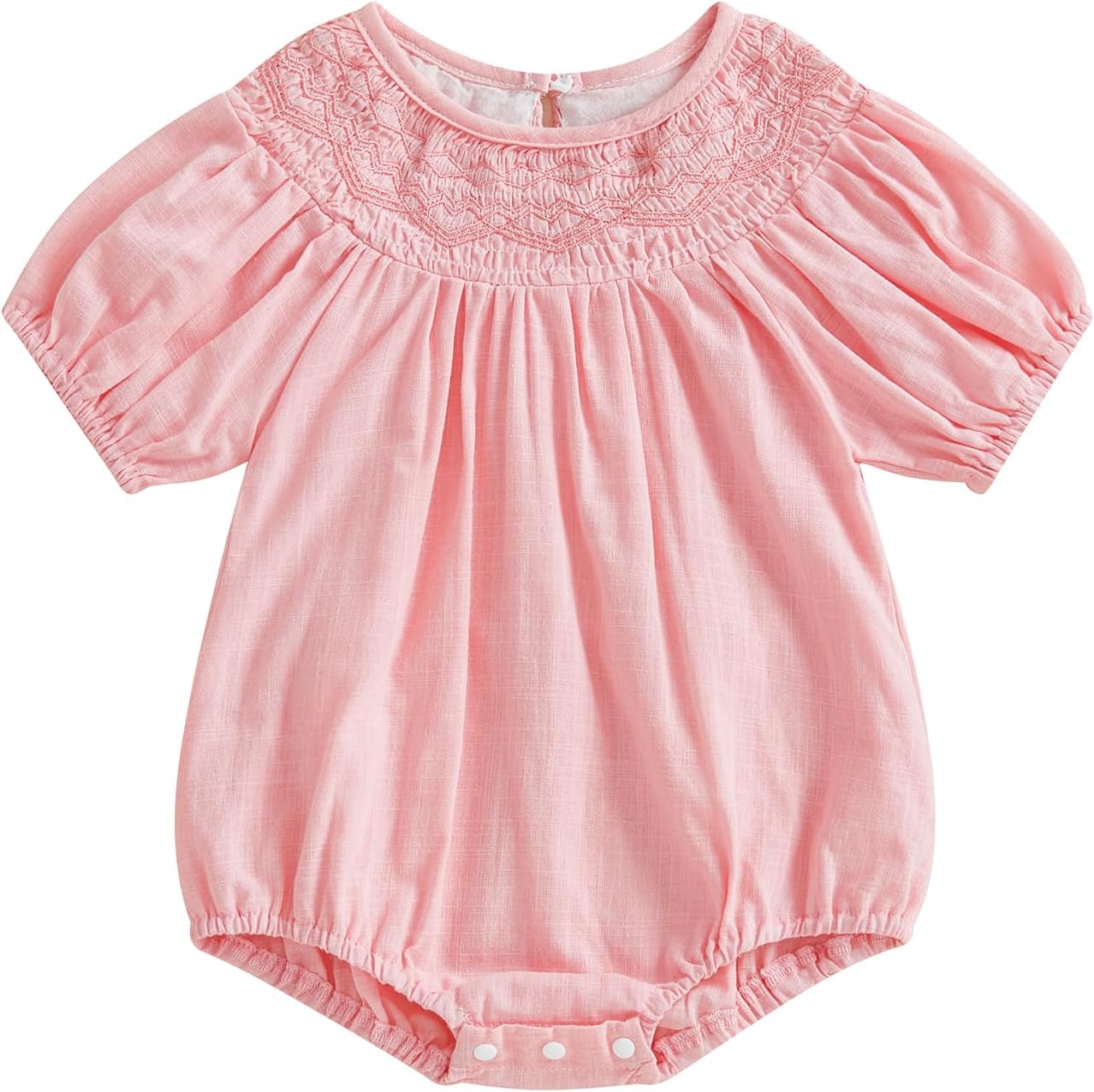 Baby Girl Smocked Bubble Romper Summer Embroidery Puff Sleeve Bodysuit Cotton Infant Clothes