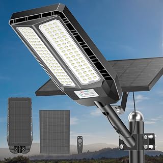 Deepn Solar Lights Outdoor 7000W, Solar Street Light IP67 Waterproof Dusk to Dawn 300000 Lumens LED Security Flood Lights with Motion Sensor and Remote Control for Pathway, Patio & Yard