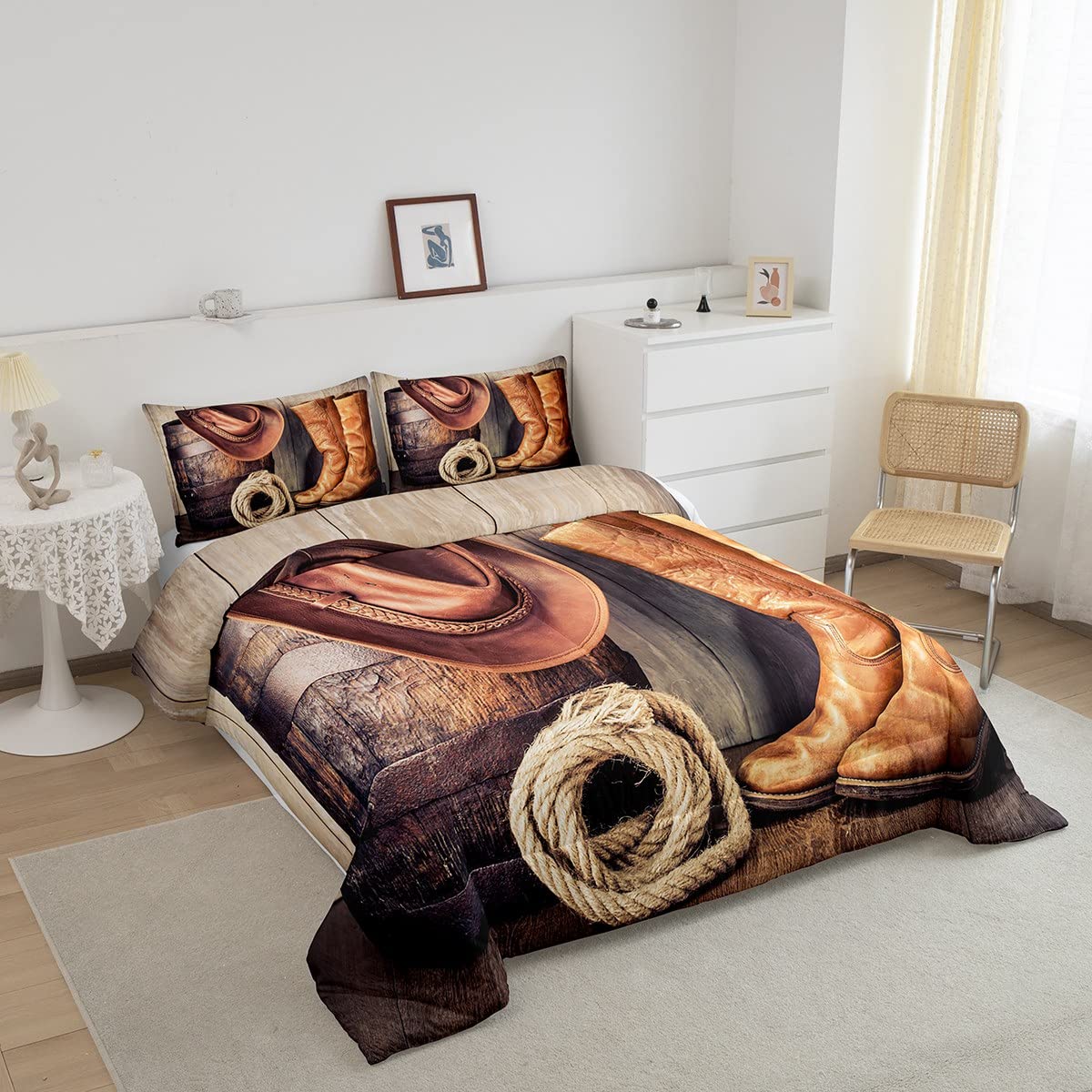 Feelyou Wild West Cowboy Bedding Set Western Decor Comforter Set for Boys Teens Grunge Design Comforter Ultra Soft Rodeo Cowboy Style Decor Duvet Set Queen Size