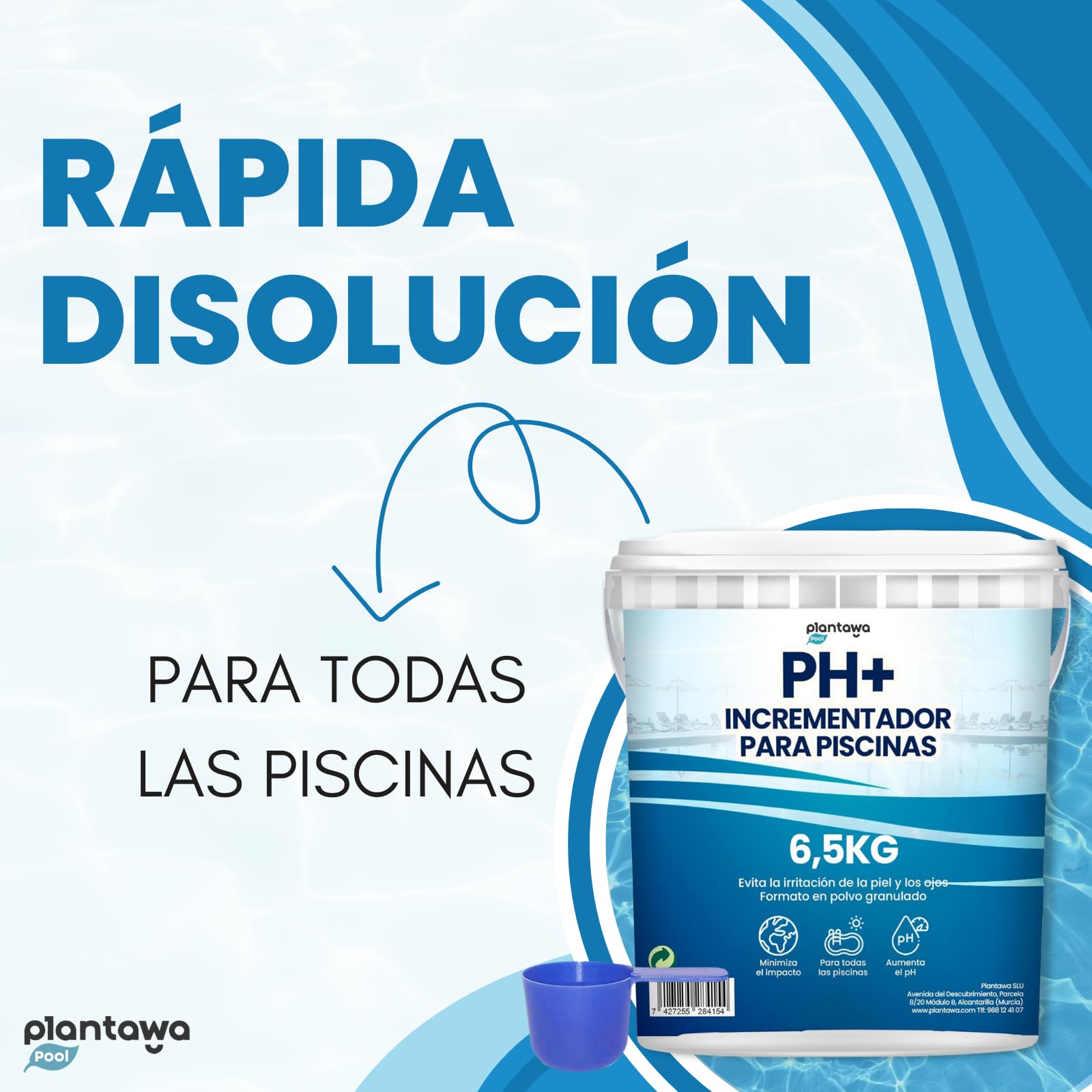 PLANTAWA Incrementador pH Piscina Plus 6,5KG | Elevador pH+ para Piscinas y Spas en Formato Polvo, Aumenta el pH del Agua, Mantenimiento Fácil, Efectivo y Duradero.