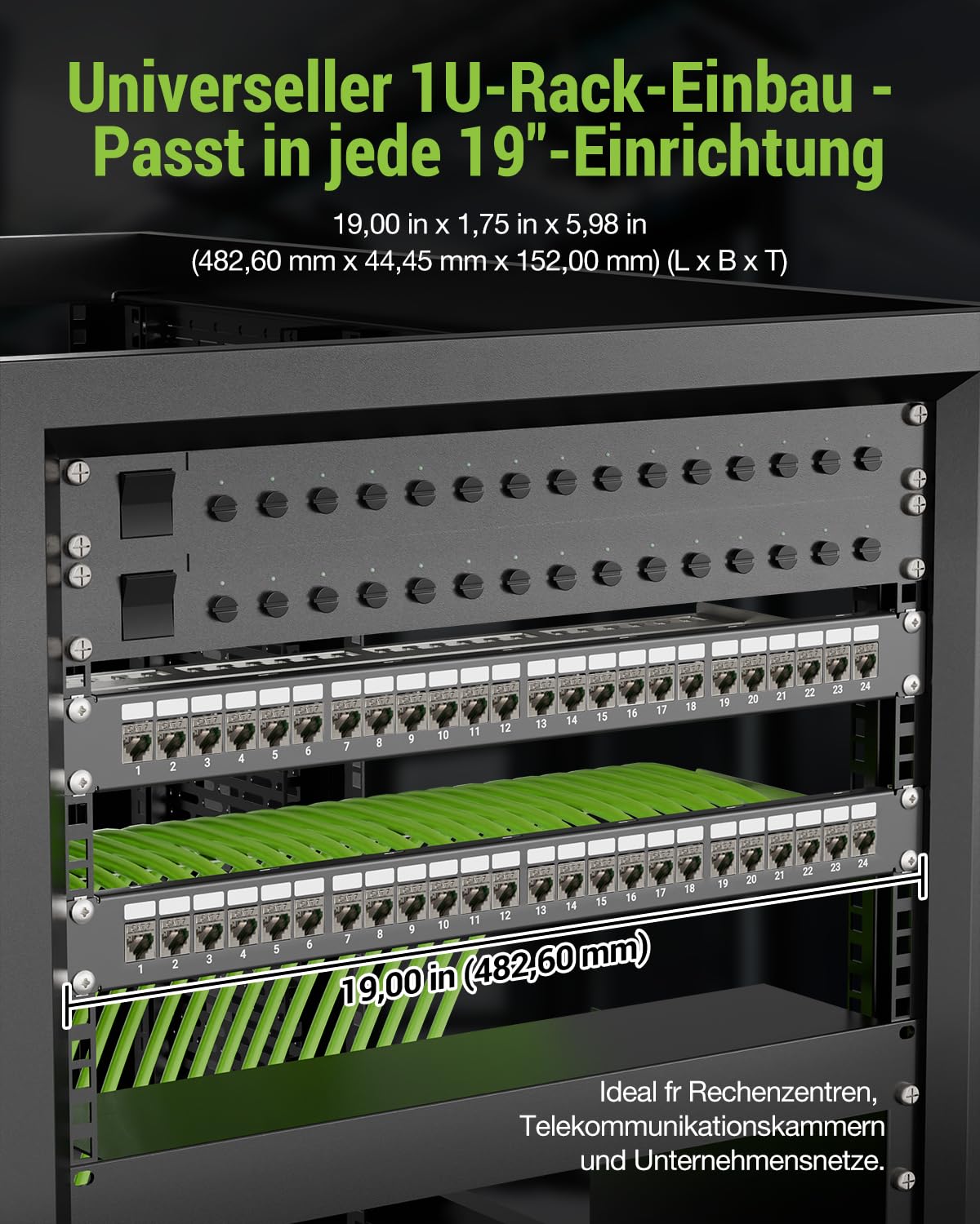 24 Port CAT7 Patchpanel mit 24 x Vergoldet Cat7 Keystone Module,10 Gbit/s 600MHz, Geschirmtes Keystone Patchpanel, 19 Zoll patchpanel mit EMI/RFI-Schutz und Kabelmanagement-Kit