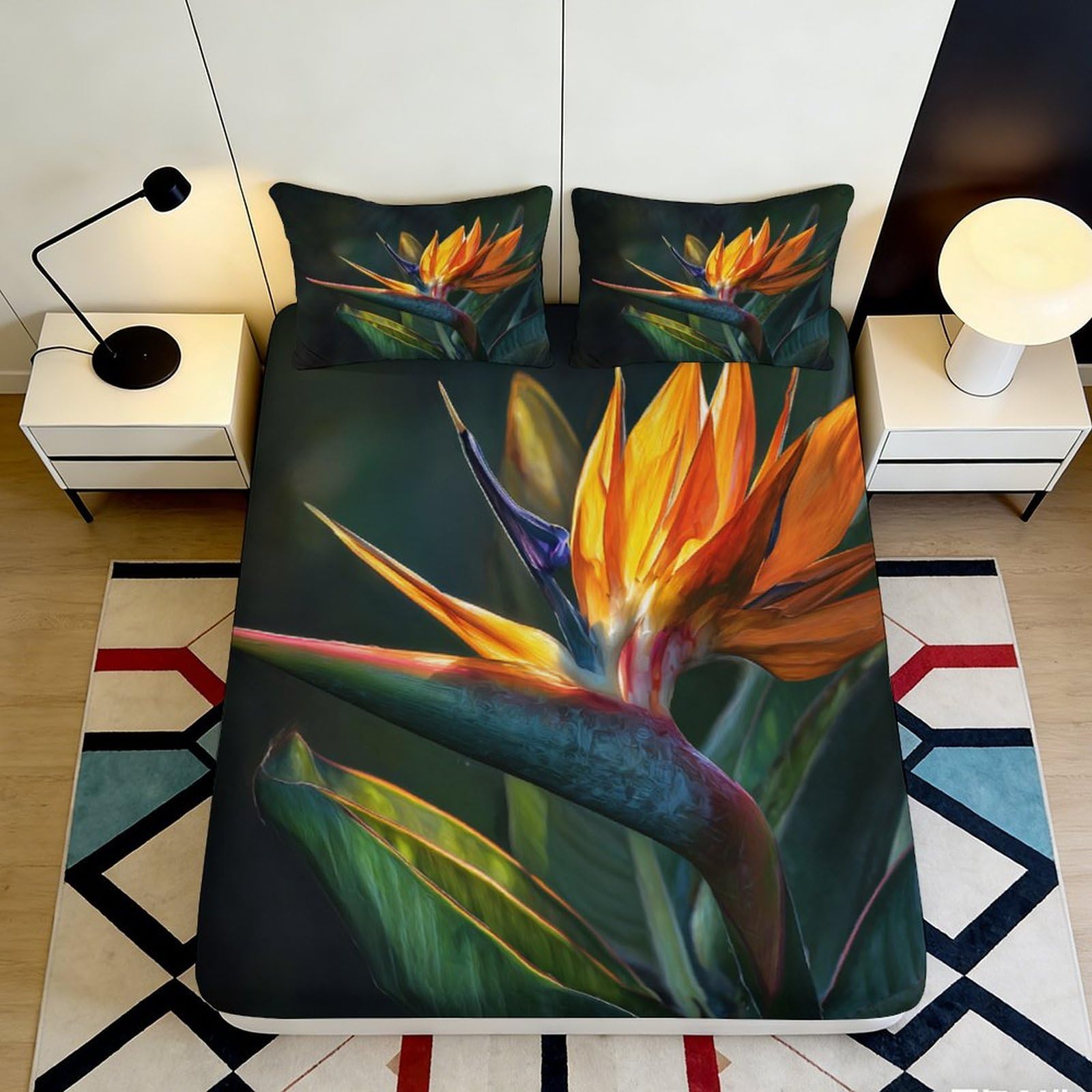 Pnayamiorkfel Style-3 3D Printed Bird Of Paradise Fitted Sheet Microfiber Soft Breathable Tropical Flower Bed Cover For Bedroom Decor 90X200x25cm