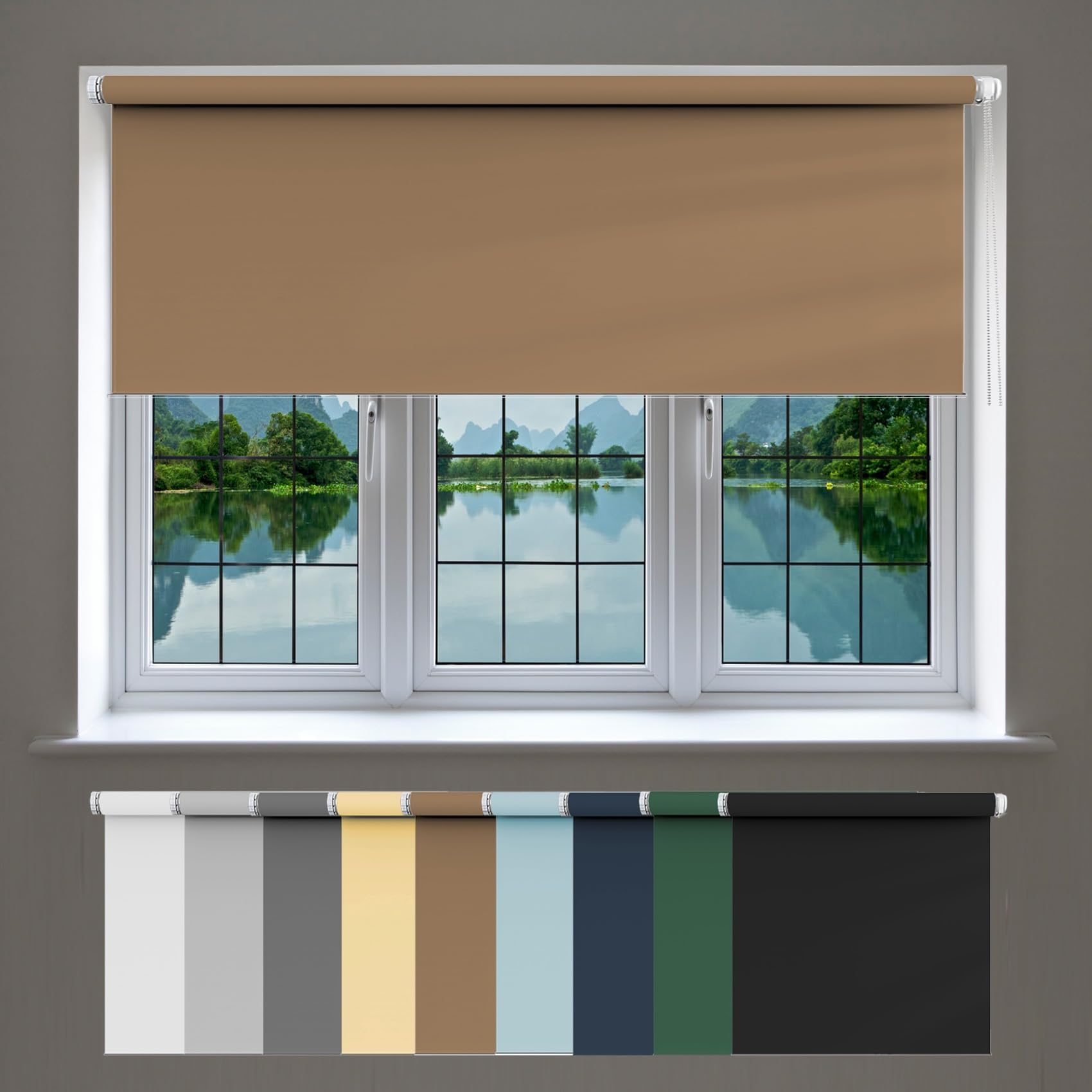 Blackout Roller Blinds 45 x 200 cm, UV Protection privacy protection Fabric Roller Blinds, Easy To Install On No Drill, for any Room, Taupe — image 1