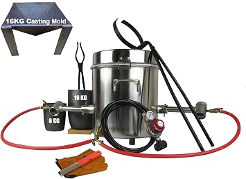 Large 16KG Propane Smelting Furnace Kit for Metal Casting - Includes Crucible, Tongs & Steel Ingot Mold - Melts Gold, Silver, Copper, Brass, Aluminum - Jewelry Making, Refining, DIY Metalworking