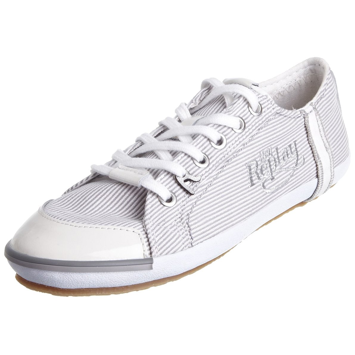 REPLAY Women's Bridgette Stripes White Silver Lace Up Trainer GWV14.003.C0023T.081 8 UK
