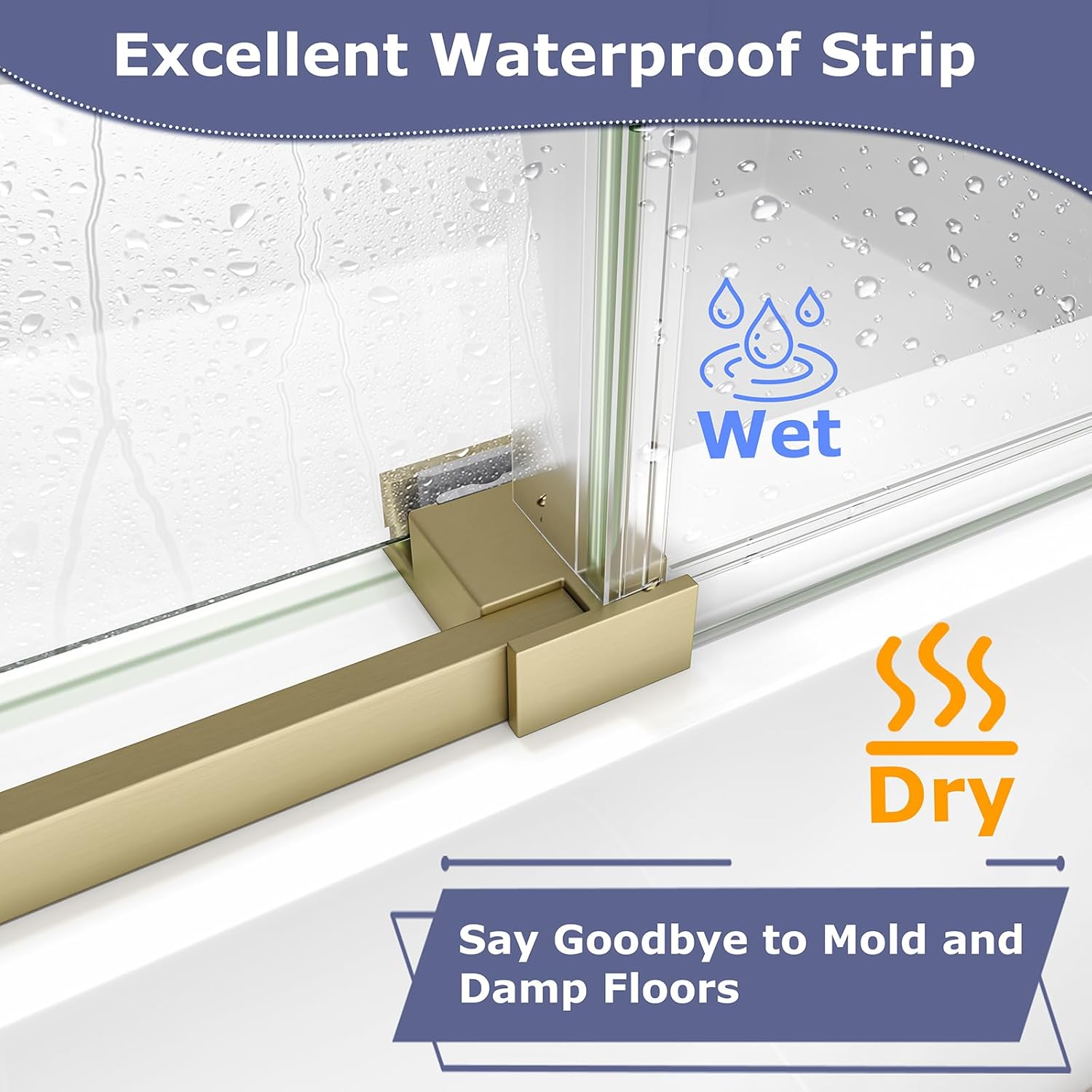 55"-60" W x 63" H Soft Closing Sliding Bathtub Shower Doors,Water Repellent Frameless Tub Shower Door,5/16" (8mm) Transparent Glass,Nano Explosion-Proof Film (Brushed Gold 60" Wx63)