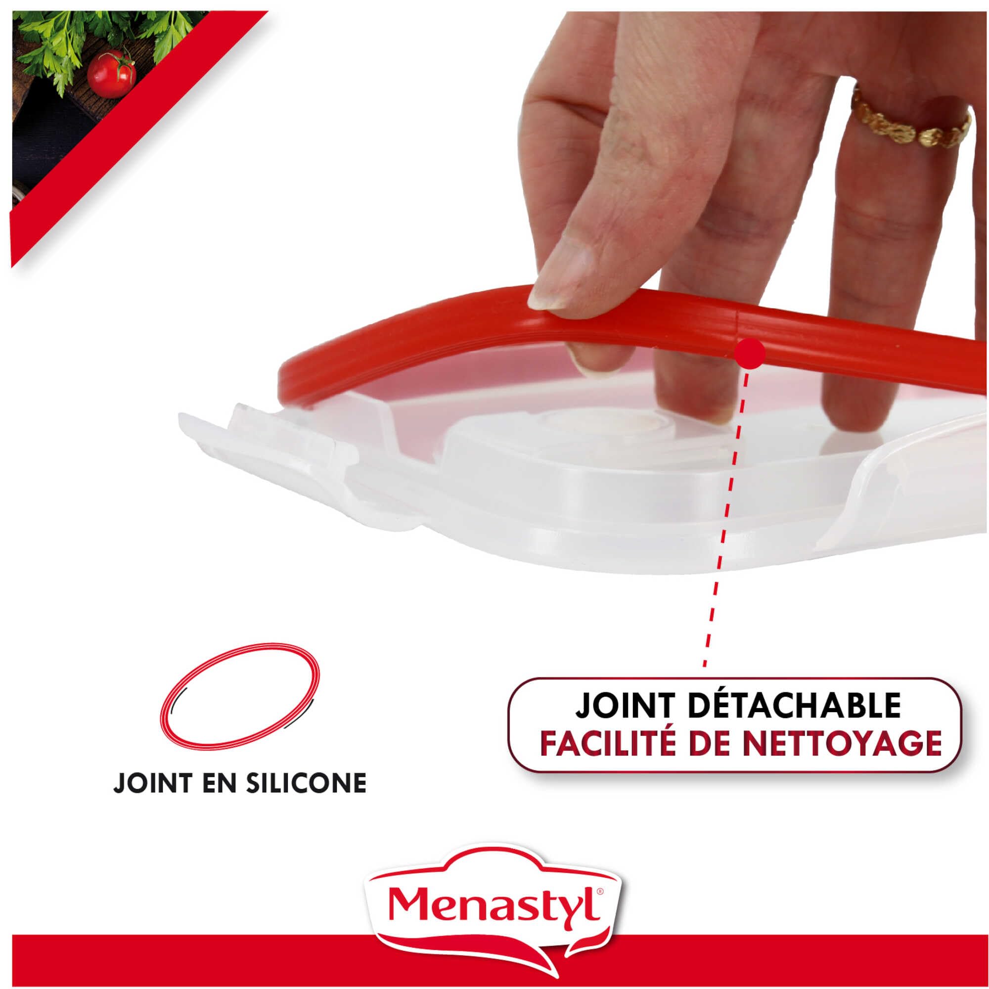 MENASTYL - Set di 6 contenitori ermetici in vetro borosilicato Clementine con coperchi - 630 ml - Impilabili - Ideale batch cooking - 6014015